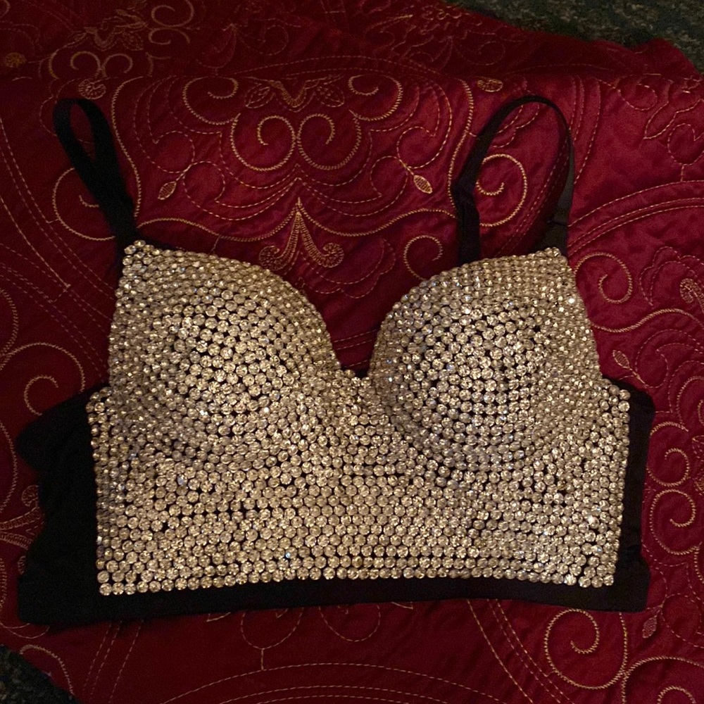 Black with rhinestones, size med, bustier